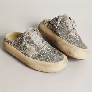NWT Golden Goose Space Star Sabot Sneakers Silver Glitter Athletic Shoes